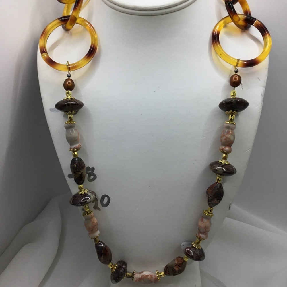 Elegant jasper beaded and tortoise shell artisan Necklace